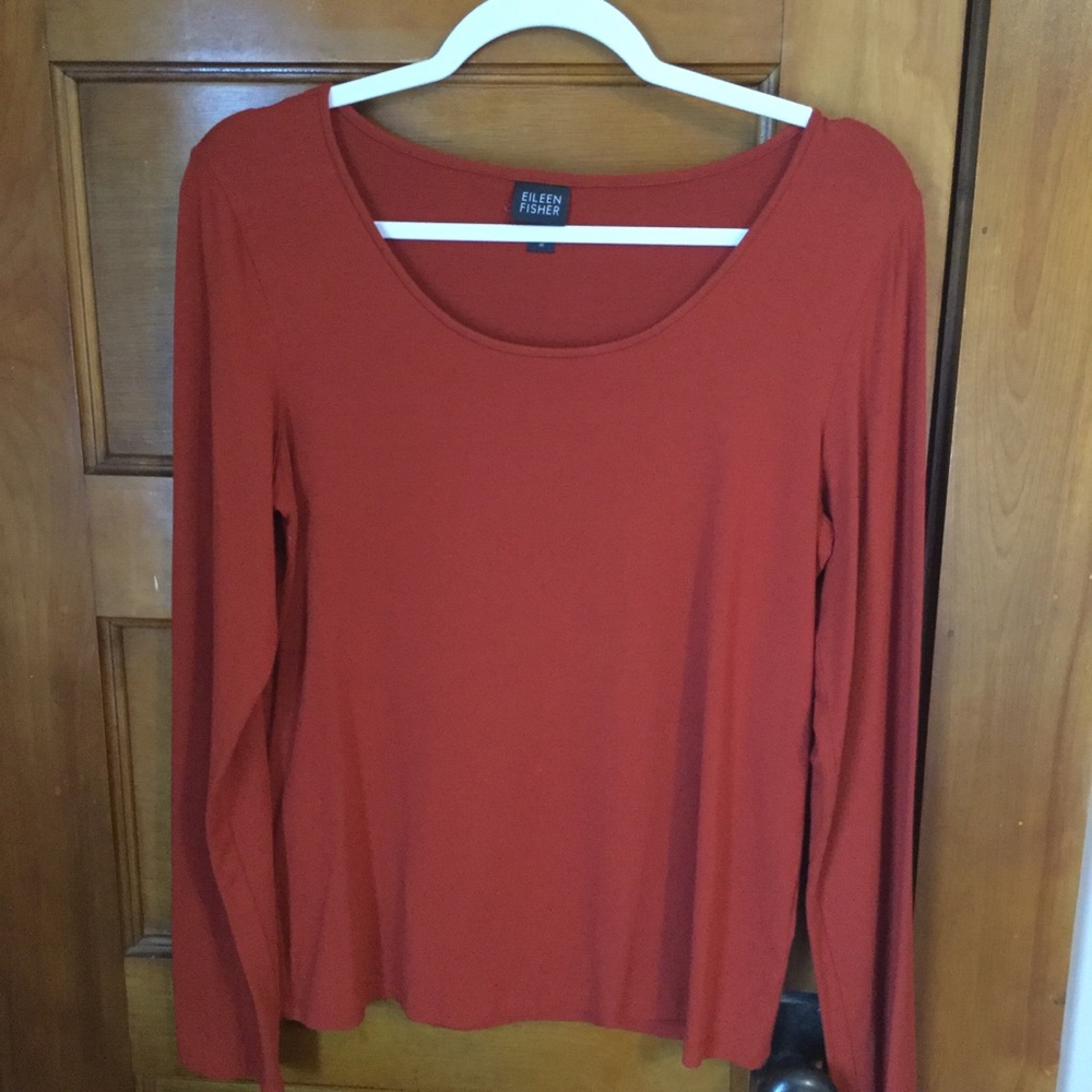 Eileen Fischer Pumpkin Orange Layering Top.   E063